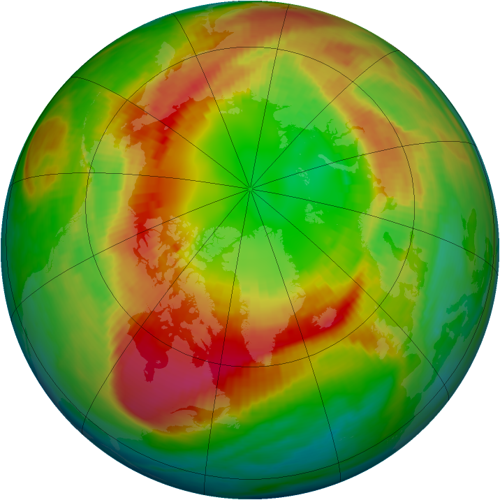 Arctic ozone map for 25 February 1990